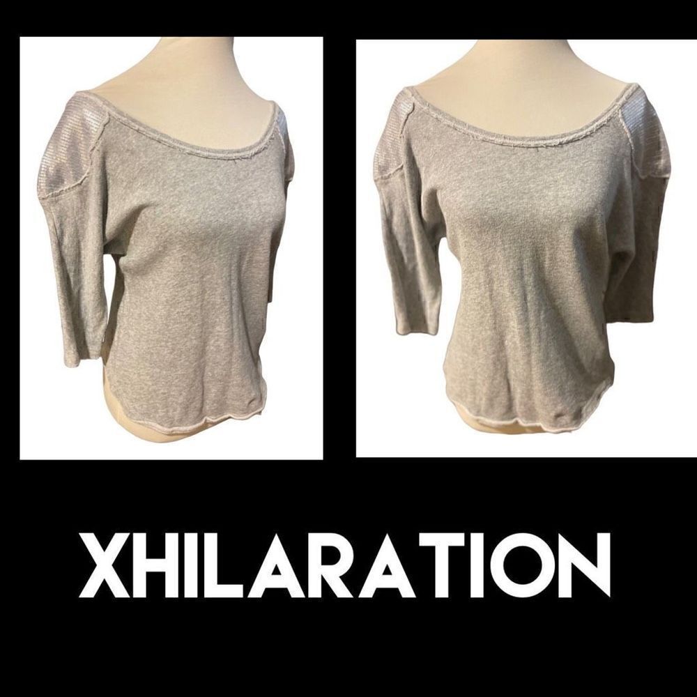 Xhilaration GrayâW/âSequinsâ3/4inâSleevesâ100%âCottonâLightweightâStylishâFringe